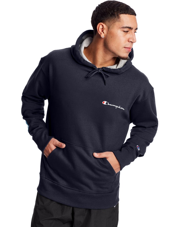 Sudadera Con Capucha Champion Hombre - Powerblend Fleece Script Logo ( Azul Marino ) 2743108-ML